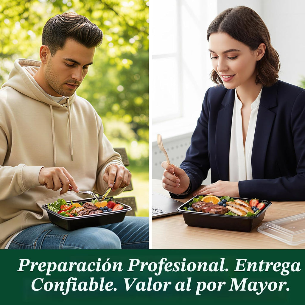Glotoch Contenedores de preparación de comidas de 32 onzas, paquete de 50 (100 piezas) con tapas, recipientes de plástico para almacenamiento de alimentos reutilizables, cajas Bento para control de