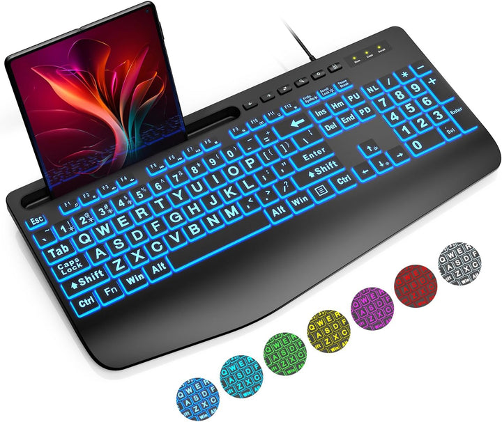 SABLUTE Teclado retroiluminado con letra grande, teclados de comput...