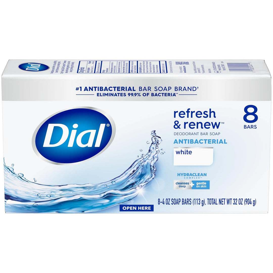 Dial Jabón antibacteriano en barra, Refresh &amp; Renew, blanco, 4...
