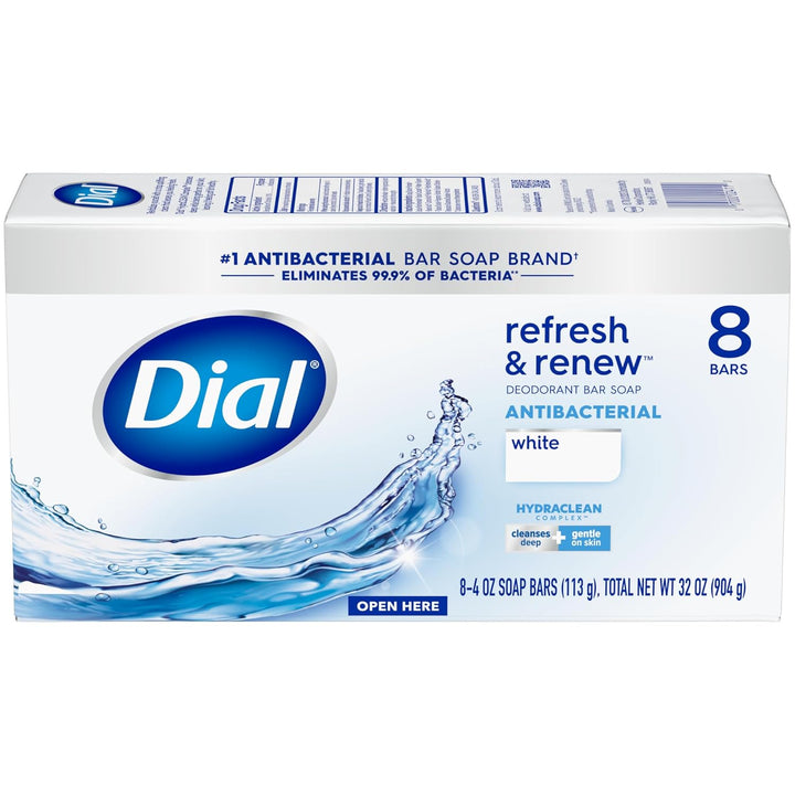 Dial Jabón antibacteriano en barra, Refresh &amp; Renew, blanco, 4...