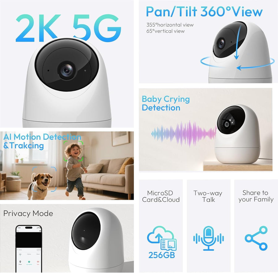 Rraycom Paquete de 2 cámaras de seguridad para interiores 5G\/2.4 G...