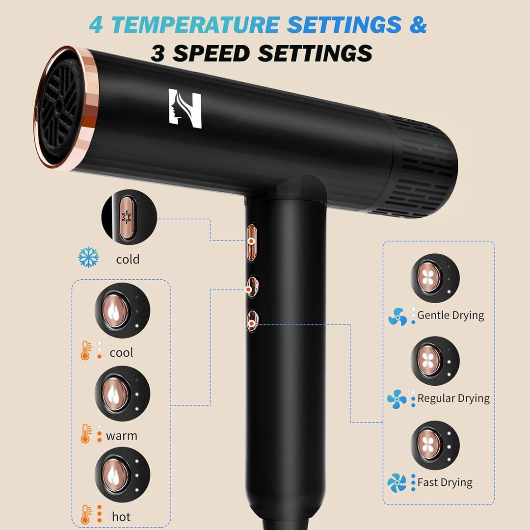 Nicebay Secador de pelo iónico con difusor para cabello rizado, mot...