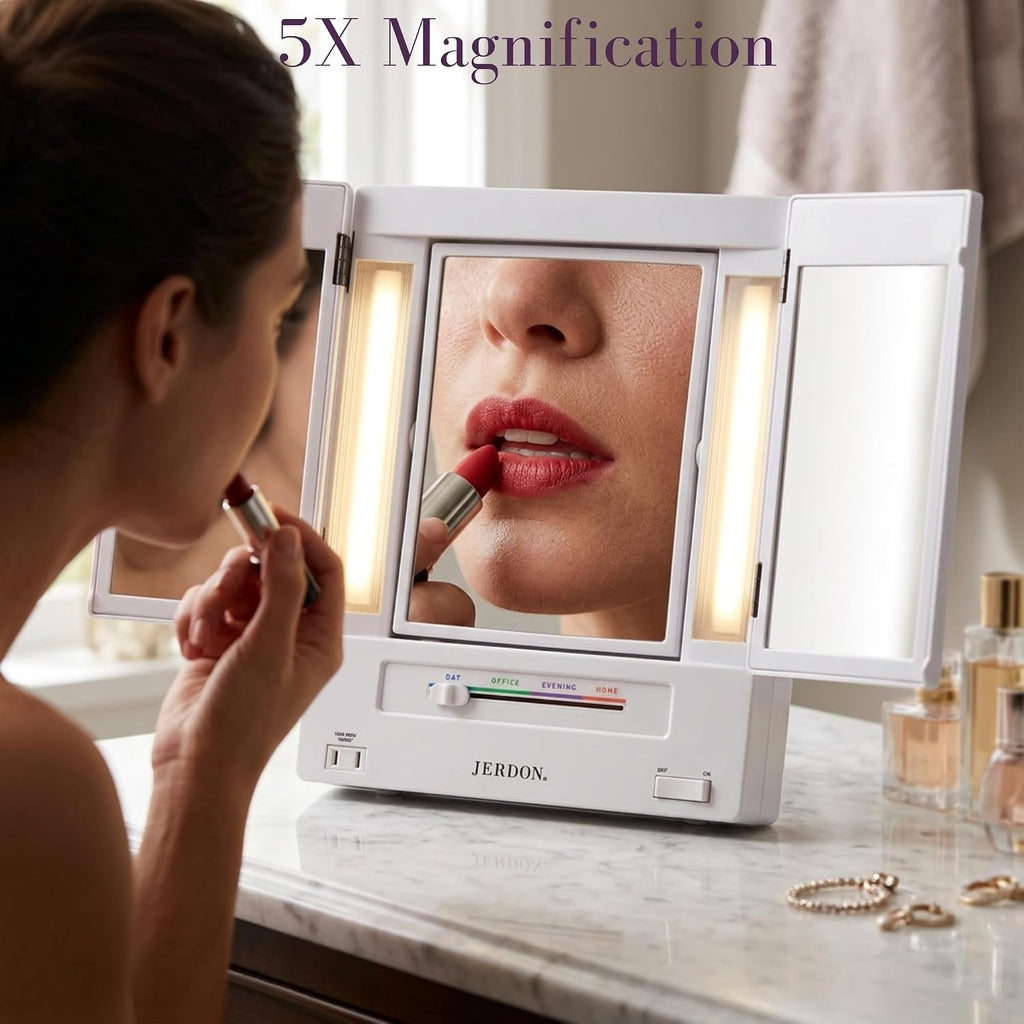 JERDON Espejo de maquillaje iluminado con aumento 5X - Blanco - JGL9W
