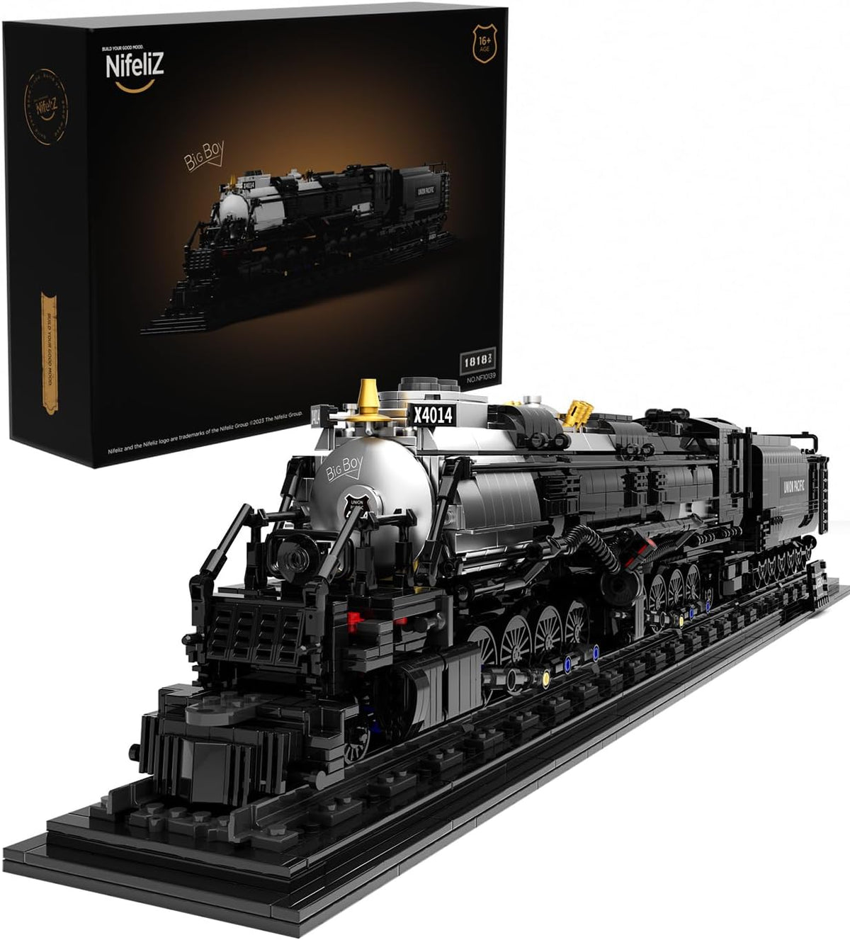 Nifeliz Locomotora Big Boy, juego de bloques de construcción de locomotora de vapor articulada, kit de exhibición de tren de vapor legendario para regalo (1,818 piezas)