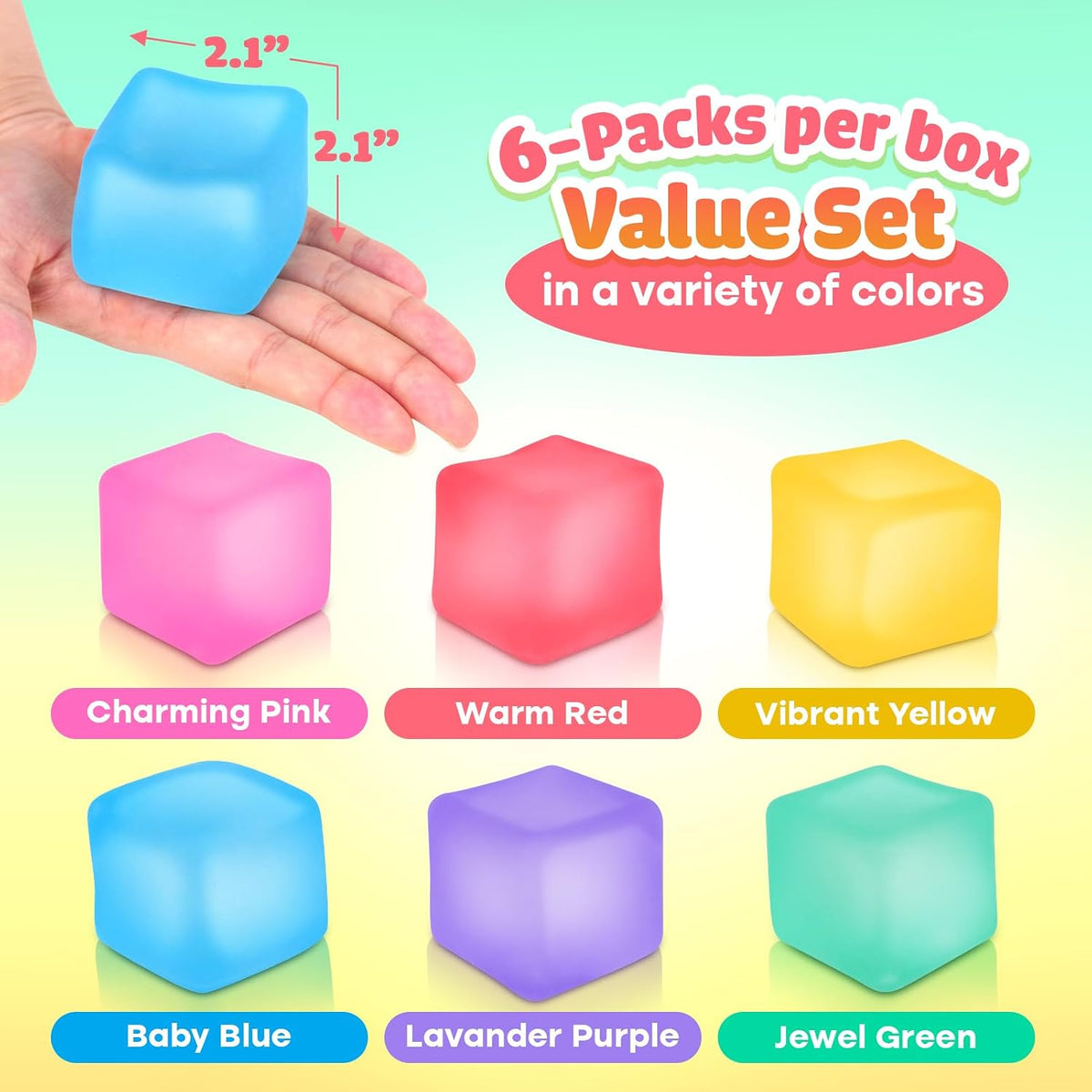 ZaxiDeel Juego de Cubos Antiestrés 6 Pack - Juguetes Antiestrés Blanditos para Relajación, Llenos de Gel de Alta Densidad, Juguetes Antiestrés para el Aula, Juguetes Sensoriales Tranquilizantes para