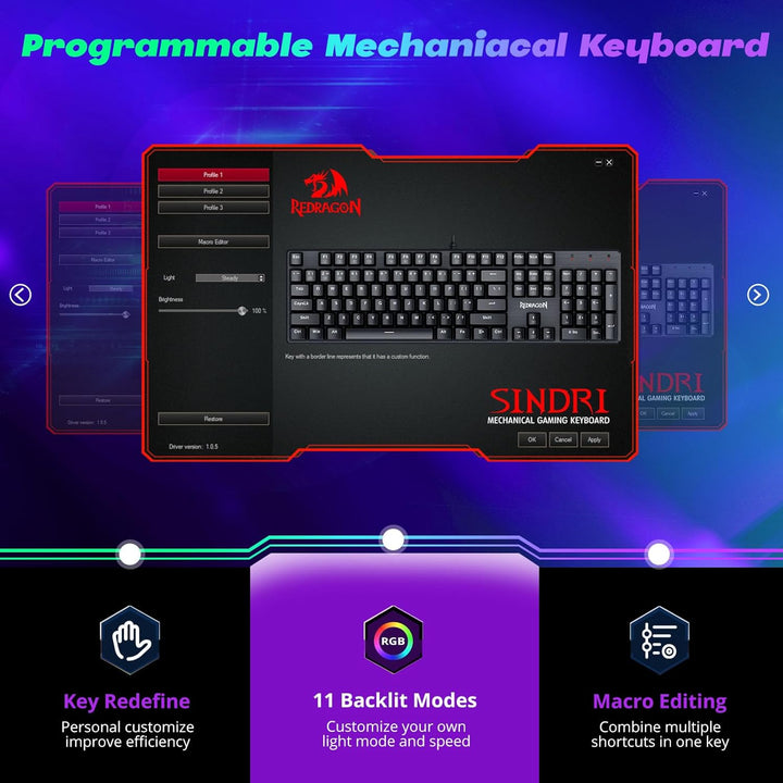 Redragon Teclado Mecánico para Juegos con Cable, 11 Modos Retroilum...