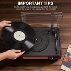 Tocadiscos de vinilo con receptor Bluetooth integrado y 2 altavoces estéreo, 3 velocidades, tamaño portátil retro para entretenimiento y decoración del hogar
