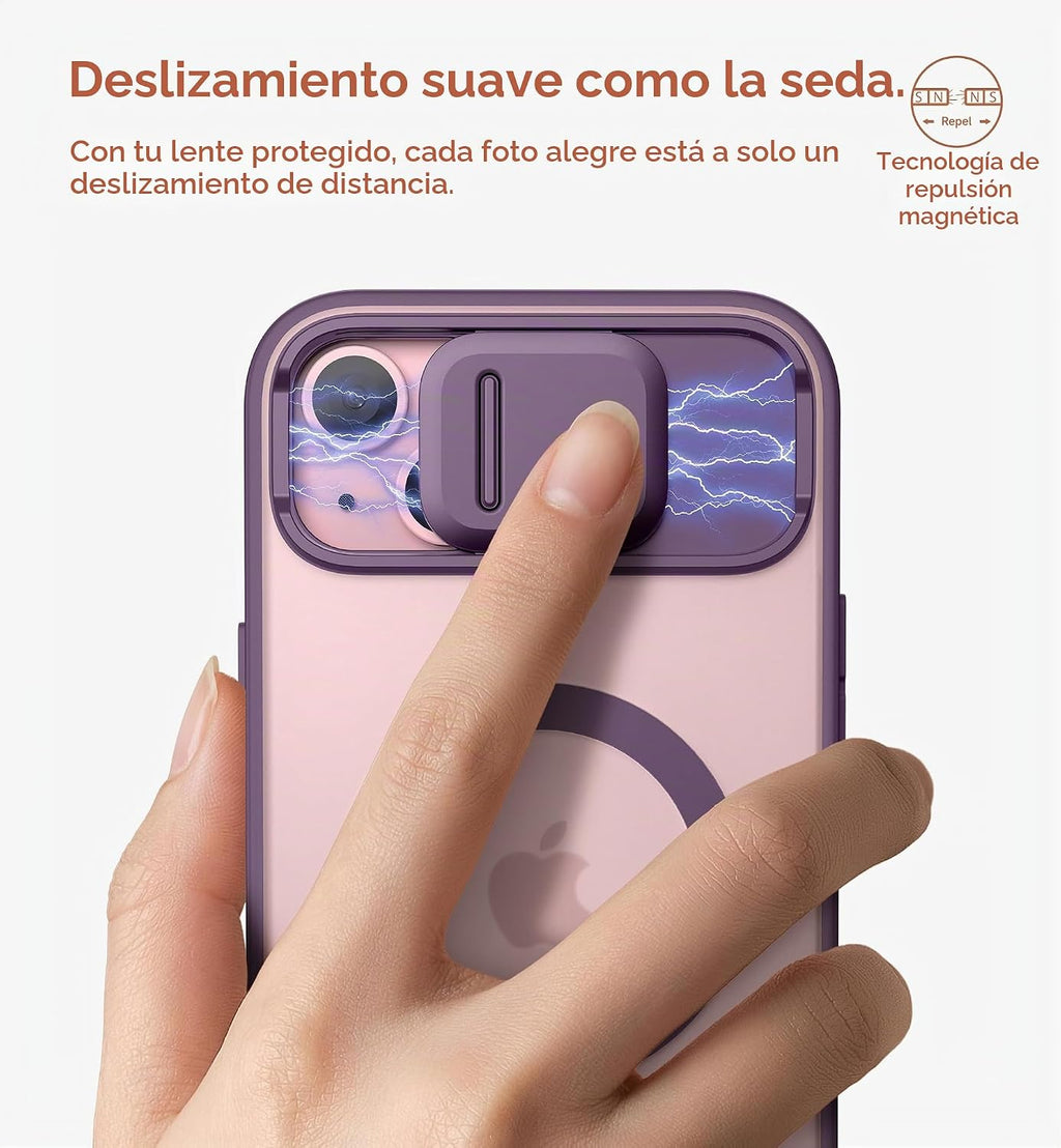 SURITCH Funda para iPhone 15, compatible con MagSafe, soporte integrado y cubierta de cámara y parte trasera translúcida, funda protectora resistente a prueba de golpes de 6.1 pulgadas, morado