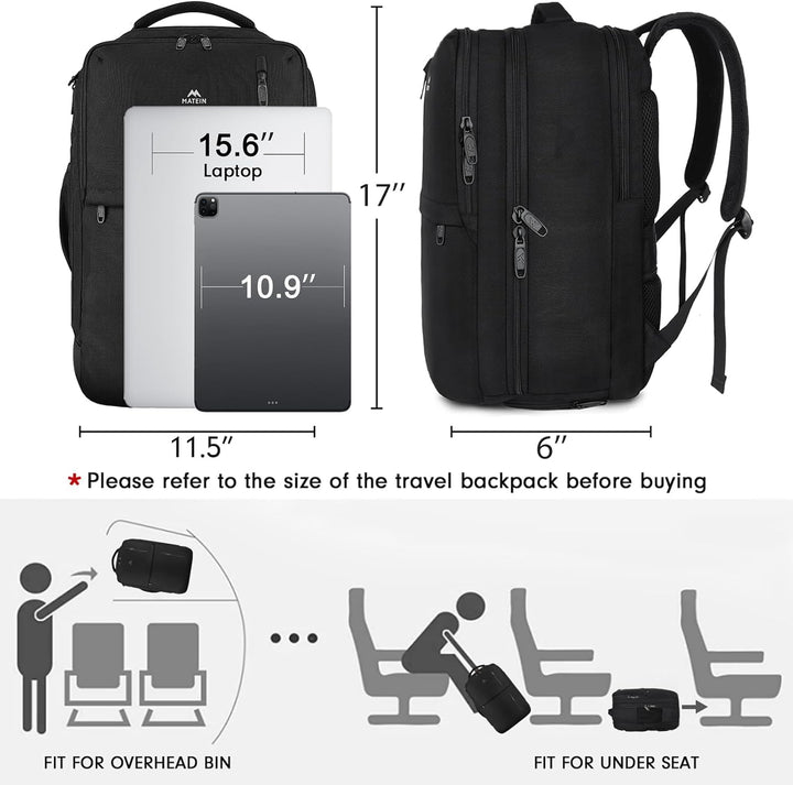 MATEIN - Mochila de viaje para laptop, aprobada para vuelos, con co...