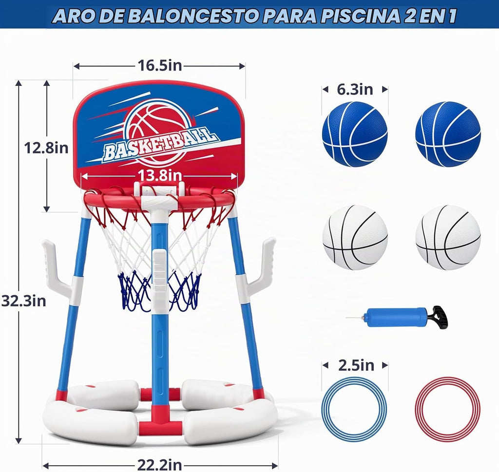 Juego de aro de baloncesto y lanzamiento de anillos 2 en 1, juguetes flotantes de piscina para niños