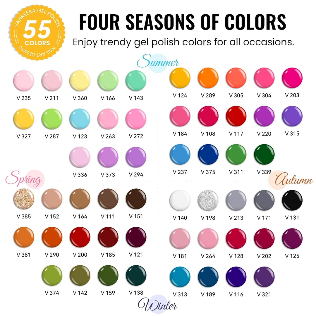VANREESA Juego de 60 esmaltes de uñas de gel, 55 colores, primavera...