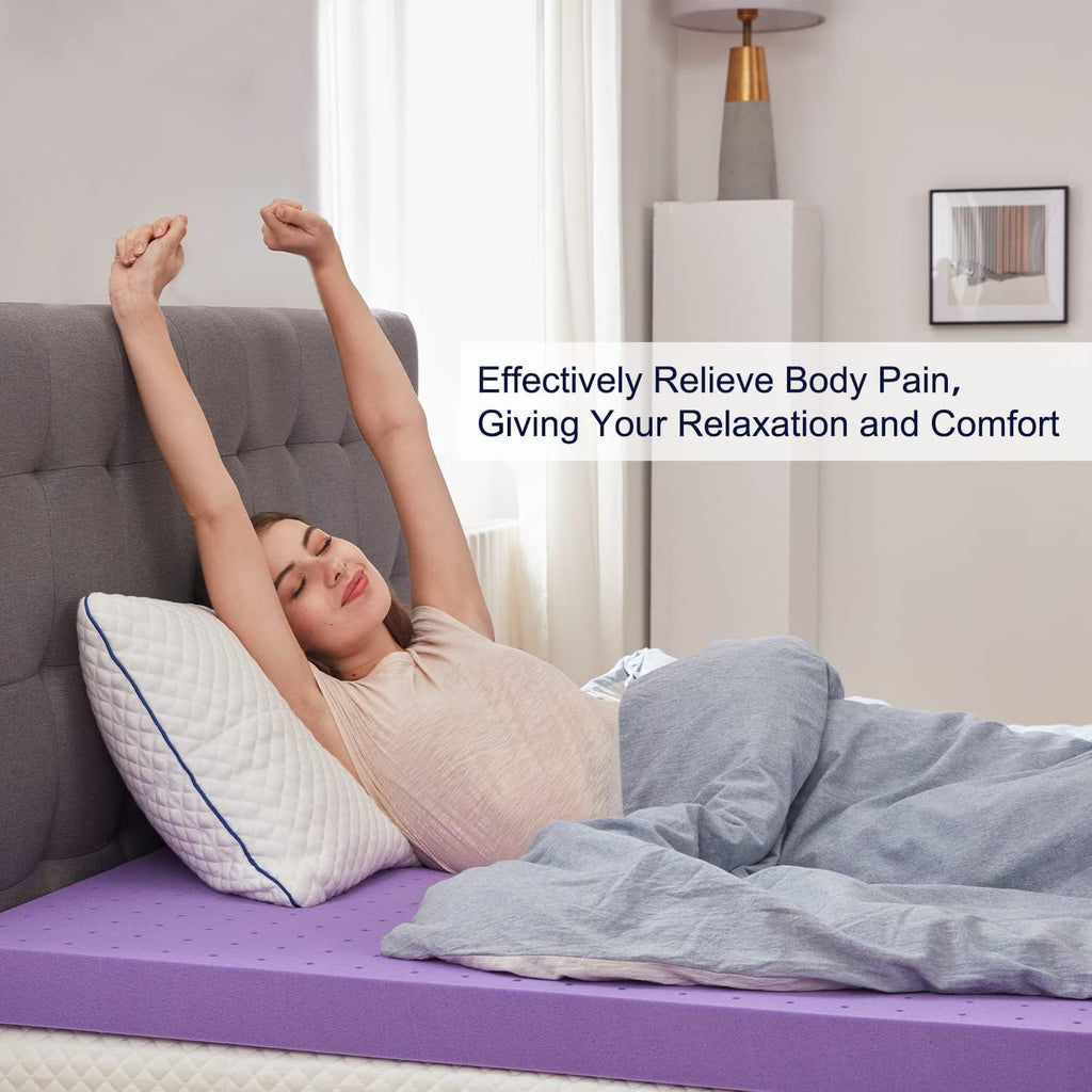 SINWEEK - Cubrecolchón de espuma viscoelástica de gel de 2 pulgadas, suave con ventilación y certificado CertiPUR-US, tamaño individual, color púrpura