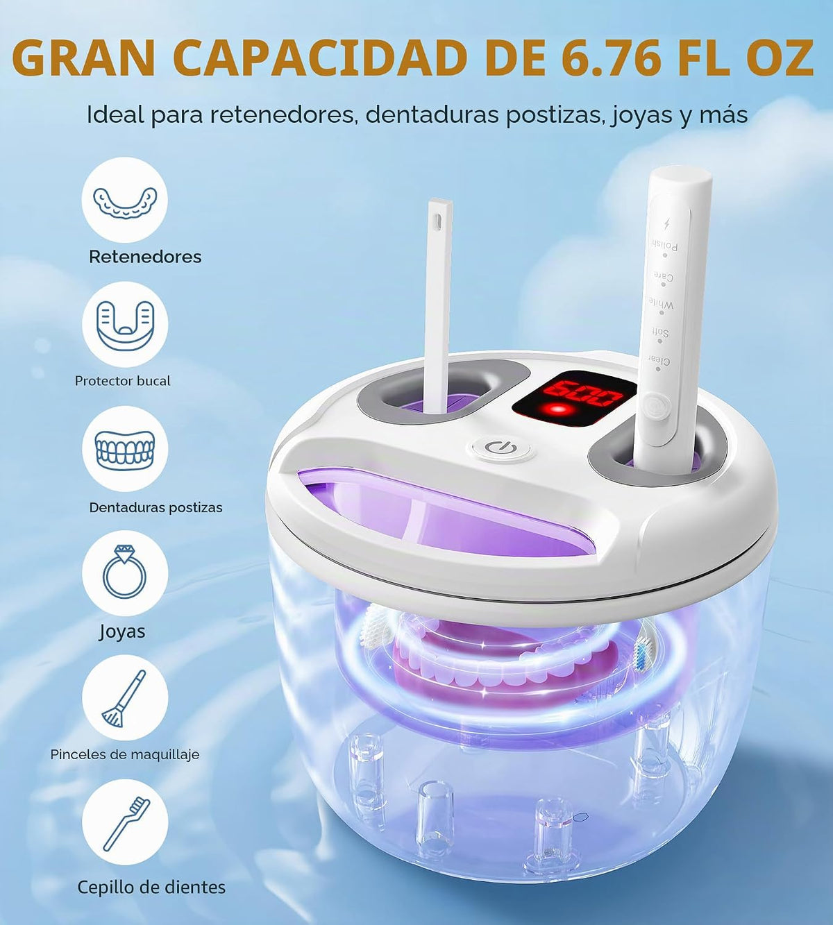 Househerb Limpiador ultrasónico de retenedor, cápsula de limpieza d...