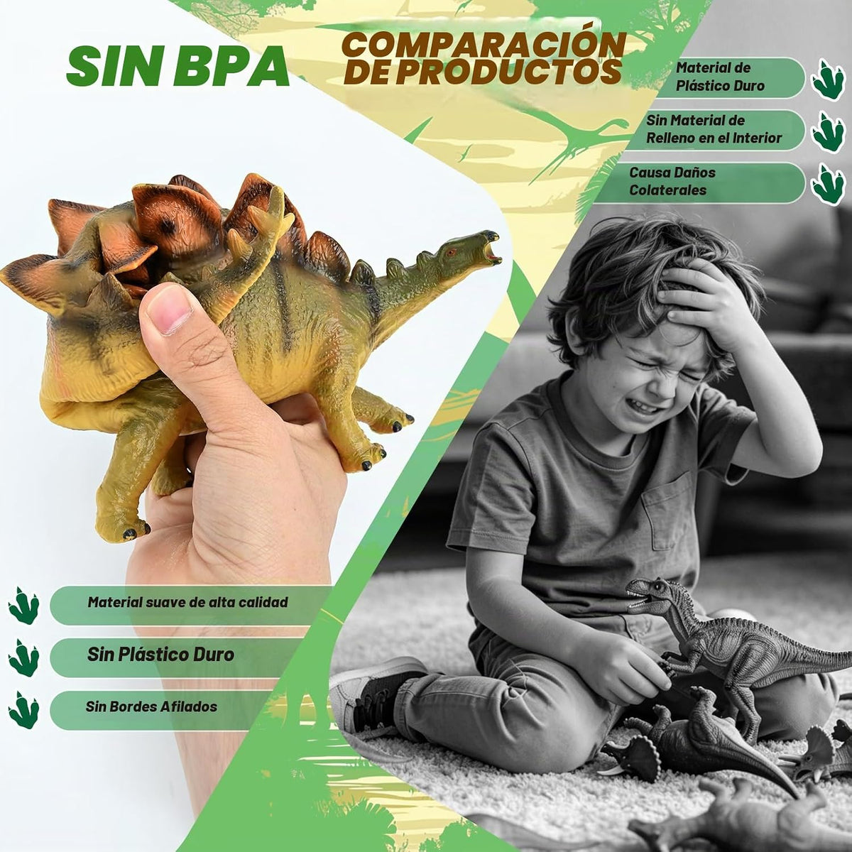 6 piezas de juguetes de dinosaurio grandes para niños de 3 a 5 años, juguetes realistas de dinosaurios suaves para niños de 3 a 7 años, juego de figuras de dinosaurio grandes para los amantes