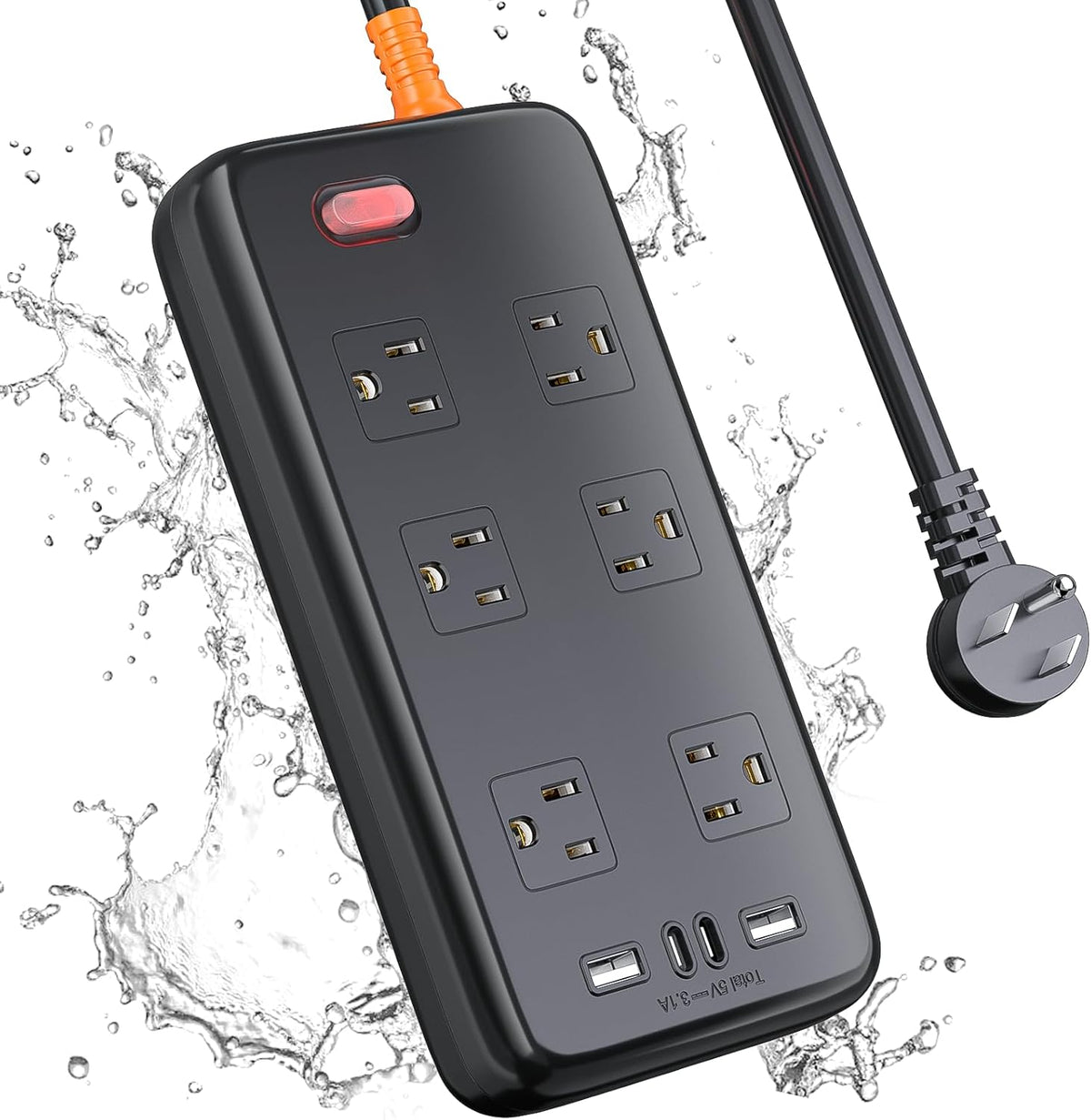 Outdoor Power Strip Weatherproof, 6FT Extension Cord con 6 AC & 4 USB