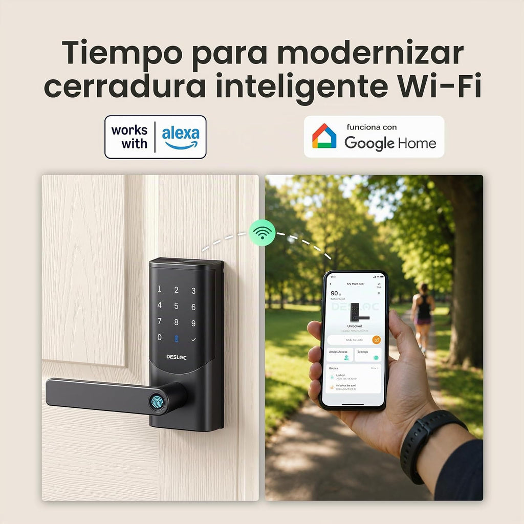 DESLOC K221 Cerradura Inteligente con Huella y Manija, Batería de 16 Meses