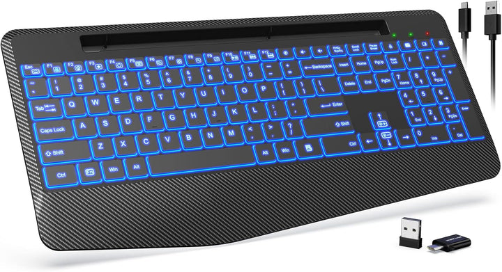 Teclado inalámbrico con 7 retroiluminaciones de colores, reposamuñe...