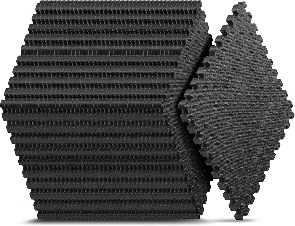 Tapete de gimnasio en casa, tapete de ejercicio de rompecabezas, baldosas de espuma EVA entrelazadas para equipos de entrenamiento en casa y áreas de juego para niños, negro, 24 x 24 x ½ pulgadas, 12