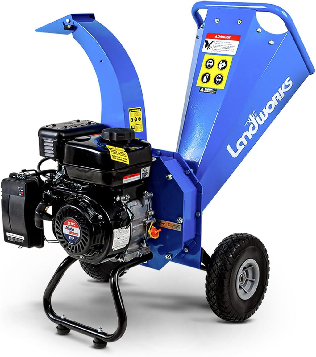 Landworks Mini-trituradora para madera resistente, 7 HP, diseño compacto, 3 pulgadas, capacidad máxima.
