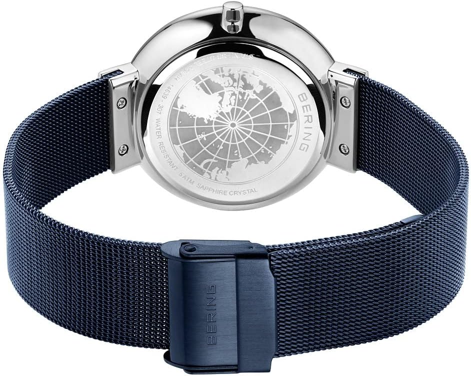 BERING Reloj analógico de colección solar para hombre con correa de acero inoxidable y cristal de zafiro