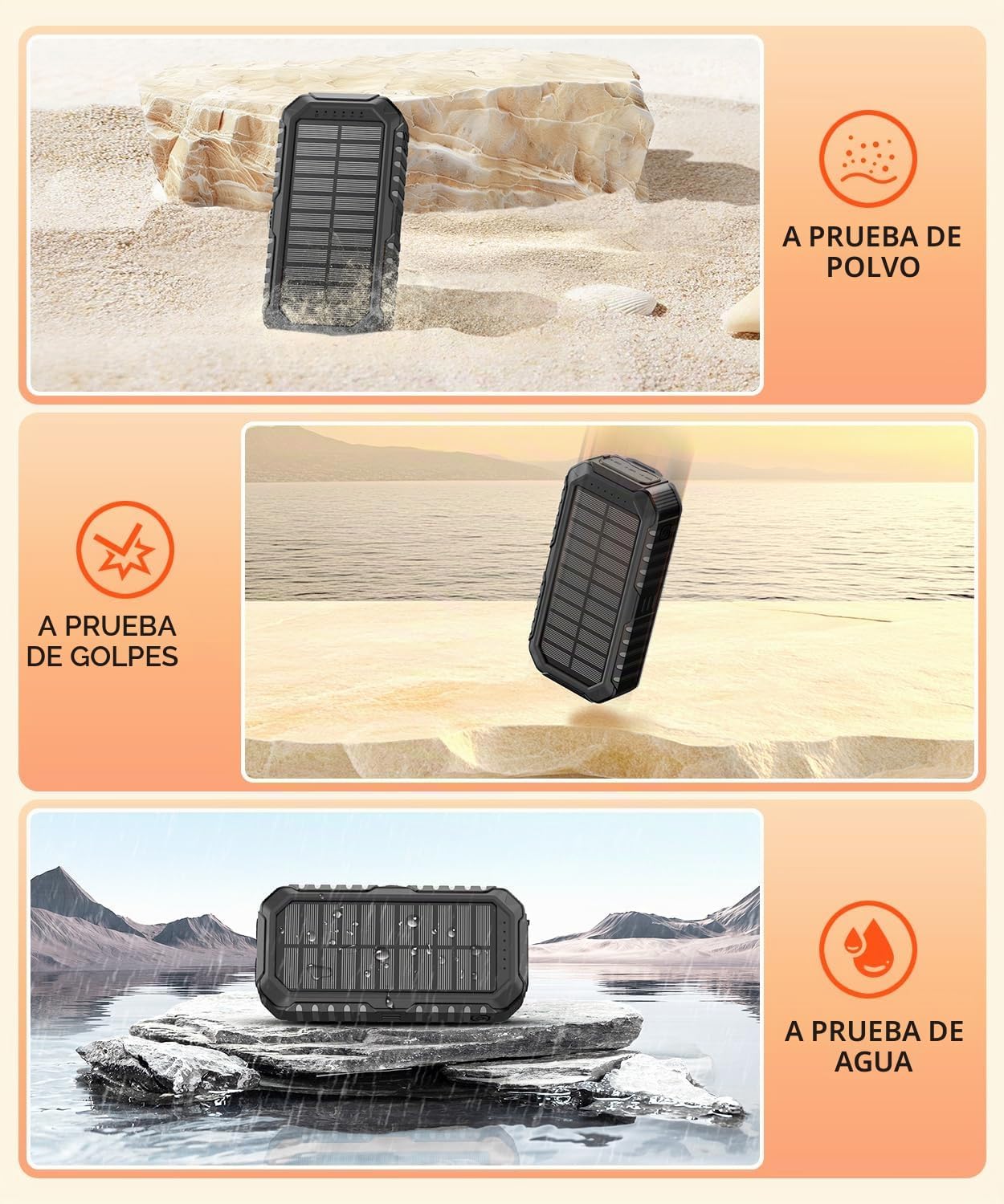 QiSa Cargador solar de 40000 mAh, 4 cables integrados y manivela, c...
