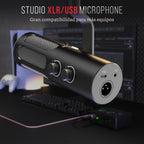 FIFINE XLR/USB Micrófono dinámico para podcast de transmisión, micrófono XLR de estudio, micrófono para PC todo en metal con botón de silencio, conector para auriculares, para grabación vocal, voz en