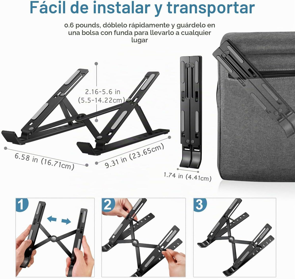 ivoler Soporte para laptop, soporte elevador para laptop, soporte para tableta de computadora, 6 ángulos ajustables, de aluminio, ergonómico, plegable, soporte de escritorio portátil compatible con