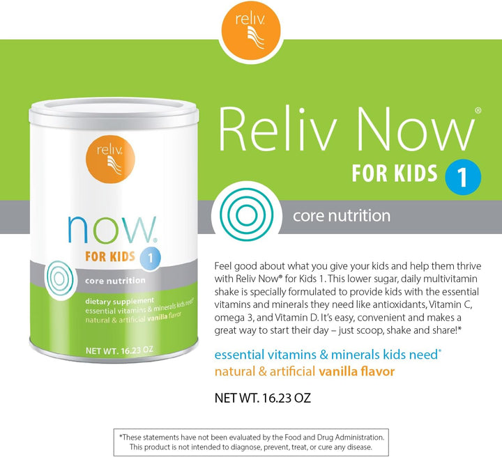 RELIV Now for Kids 1 Vanilla - Batido nutricional bajo en azúcar co...