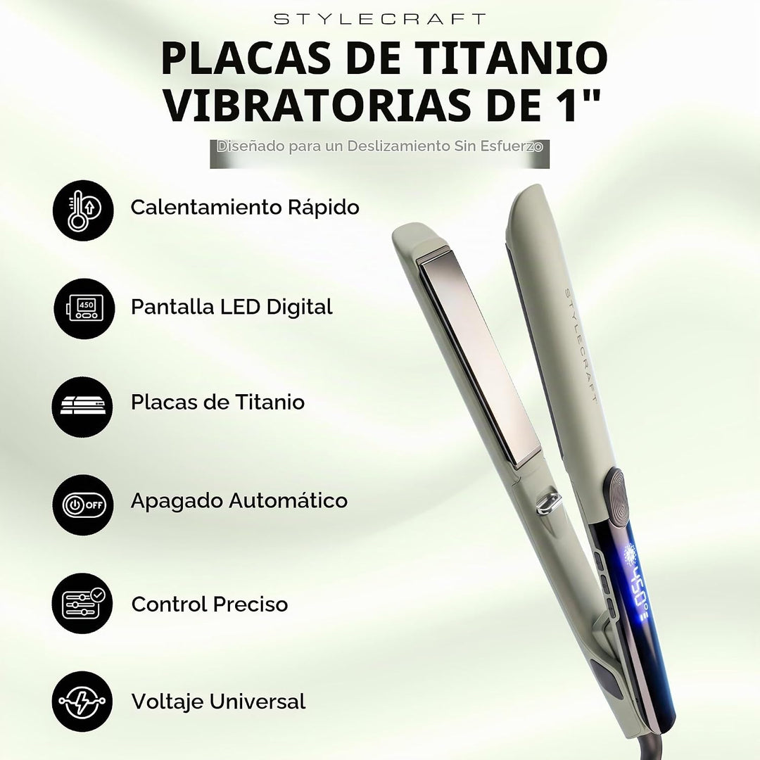StyleCraft Sage - Plancha de pelo de titanio vibrante, 1 pulgada |...