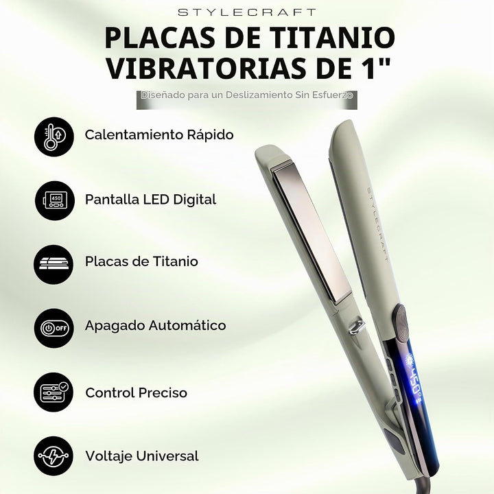 StyleCraft Sage - Plancha de pelo de titanio vibrante, 1 pulgada |...