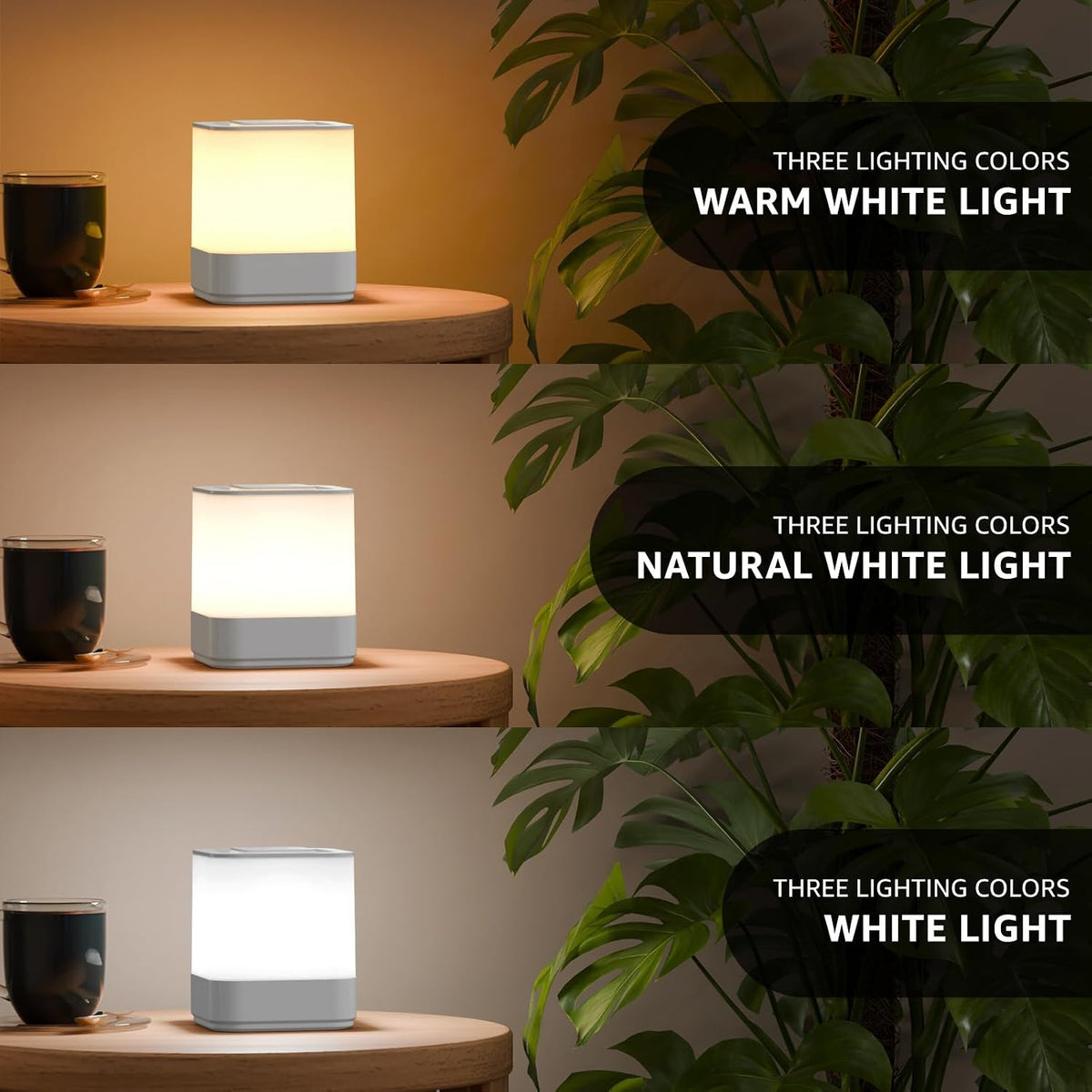 Lámpara uuffoo - Paquete de 2 lámparas inalámbricas recargables pequeñas de luz nocturna táctil regulable