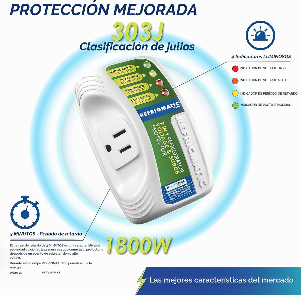 Refrigmatic Protector de voltaje y sobretensiones 2 en 1 para