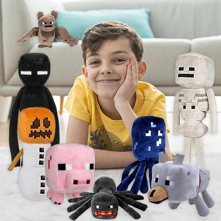 XSLWAN Paquete de 8 peluches de gólem de nieve, peluche Enderman, l...