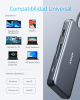 Anker Hub USB C (7 en 1), con HDMI 4K, suministro de energía de 85...