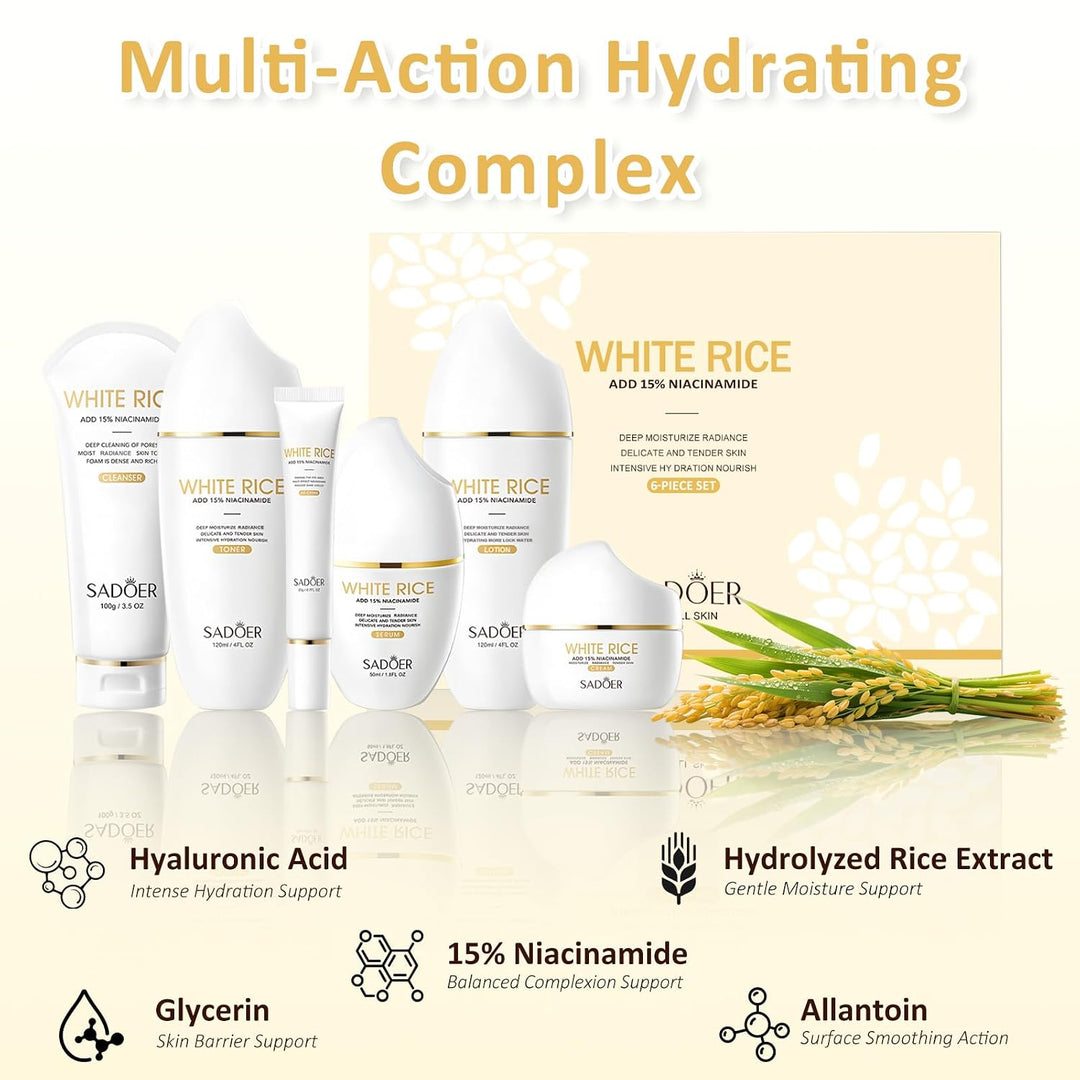 FOR SADOER Rice Niacinamide Skincare Set \u2013 Kit de 6 piezas de...