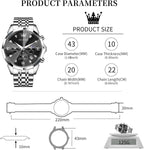OLEVS Reloj de pulsera para hombre de acero inoxidable con cronógrafo de