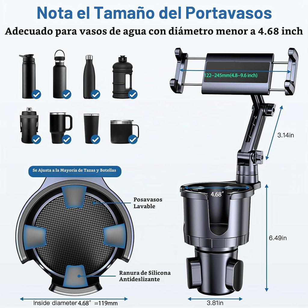 Portavasos para teléfono y tableta, 2 en 1, iPad con brazo extensible ajustable para teléfono de 4.7 a 10 pulgadas, soporte para tableta compatible con iPad Pro Air Mini, Fire, iPhone 17, Galaxy