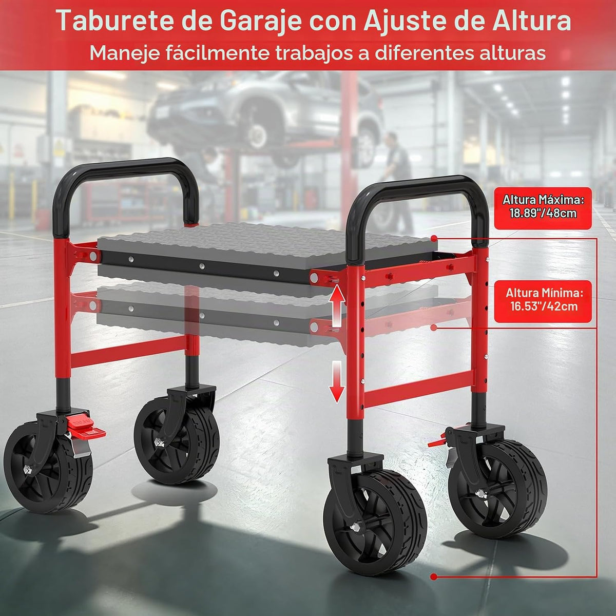 NIUXX Taburete mecánico de servicio pesado: ruedas de 5 "ruedan suavemente
