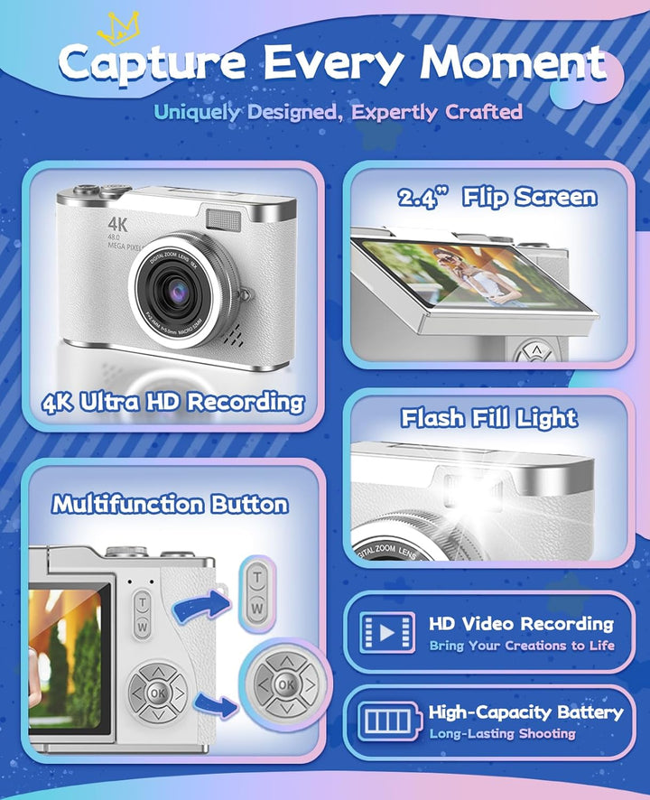 HEYMAO Cámara digital para niños, cámara digital 4K para fotografía...