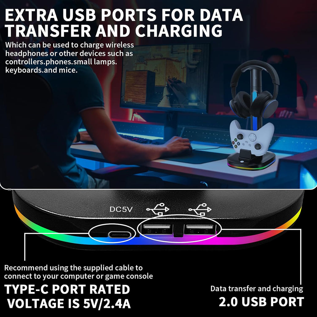 Xbox Headphone Stand con Controller Charger, RGB Xbox Controller carga Station Headset Stand para Xbox Series X/S/One/One X/One S carga, Equipped con 1 * 5180mWh Rechargeable Xbox Battery Pack