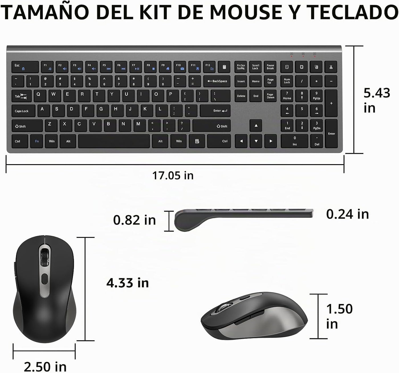Combo de mouse y teclado inalámbricos, teclado de computadora de ta...
