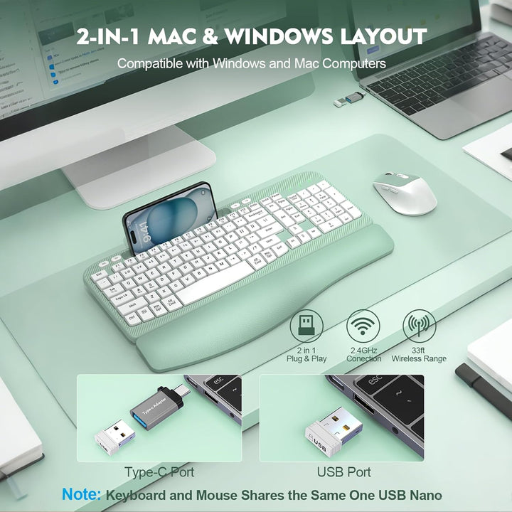 Juego de teclado y mouse inalámbricos, teclado ergonómico de tamaño...