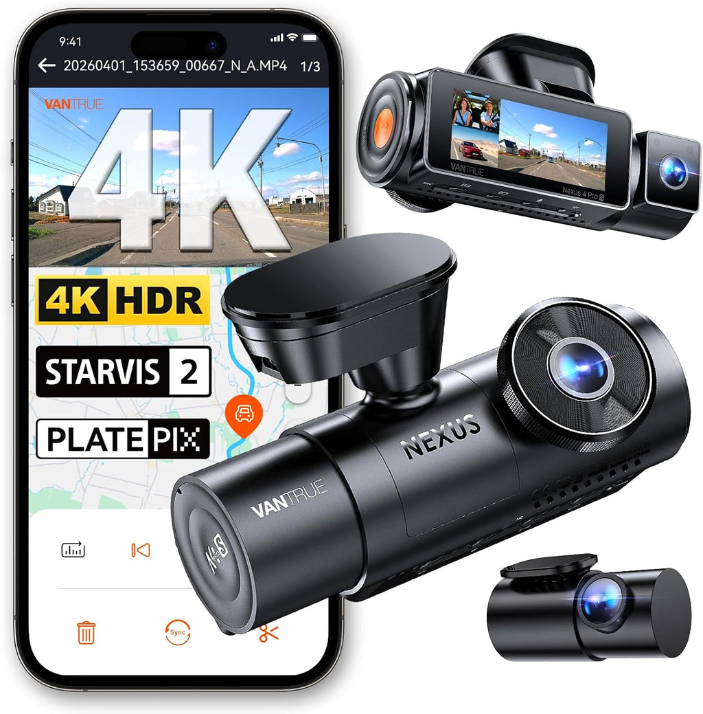 Vantrue N4 Pro S 4K Cámara de tablero de 3 canales, triple cámara STARVIS 2