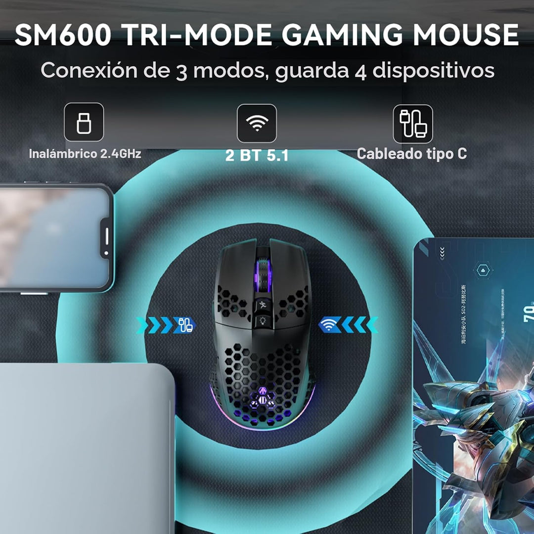 SOLAKAKA SM600 - Ratón para juegos con carcasa de nido de abejas, i...