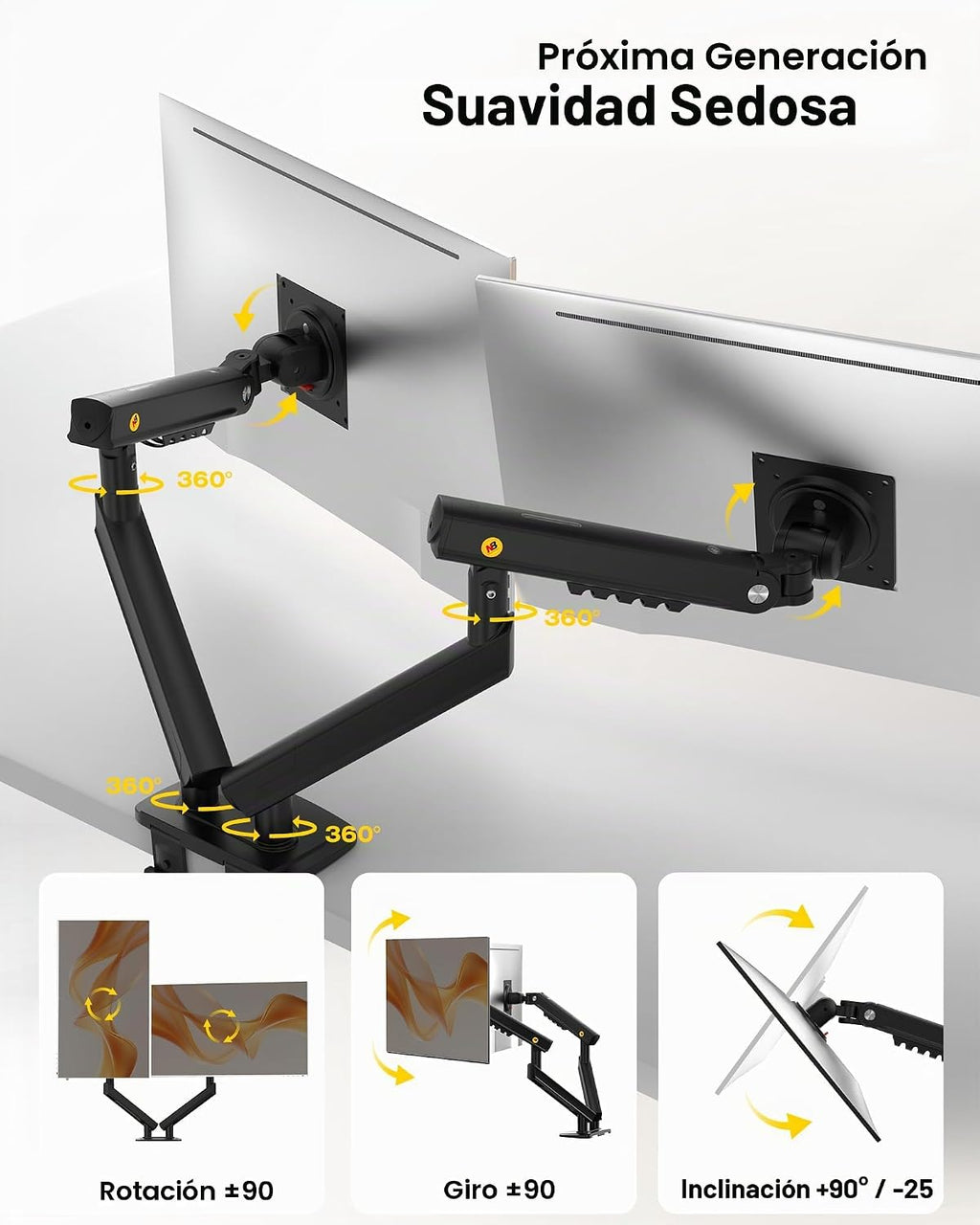 NB SmooVex™ - Soporte para monitor doble, soporte para monitor dual para hasta 32 pulgadas, brazo de monitor de resorte mecánico, VESA 75/3.937 in, modelo-A5C (negro)