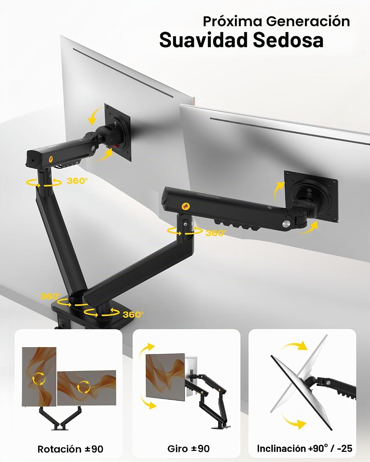 NB SmooVex™ - Soporte para monitor doble, soporte para monitor dual para hasta 32 pulgadas, brazo de monitor de resorte mecánico, VESA 75/3.937 in, modelo-A5C (negro)