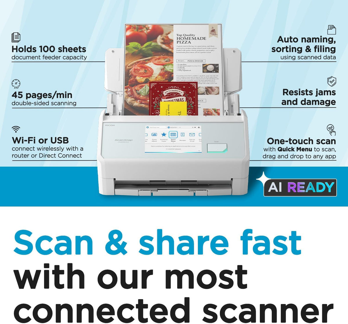 ScanSnap iX2500 - Escáner de documentos de alta velocidad inalámbrico o USB