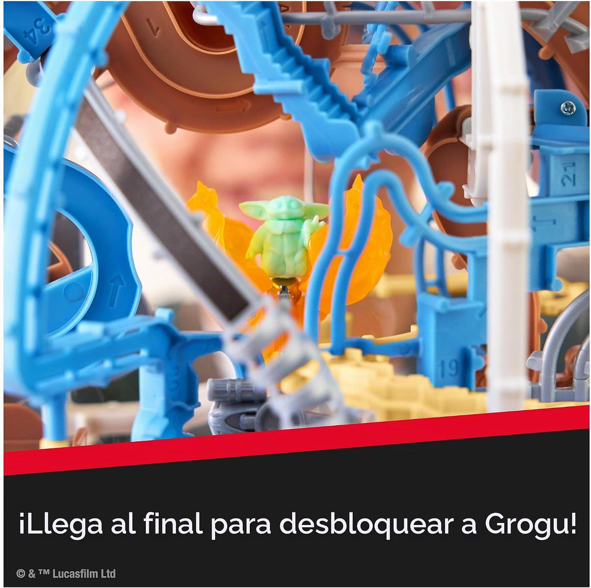 Rubik's Cube, Rubik's Tracks Star Wars, Laberinto de gravedad 3D con temática de Mandalorian y rompecabezas 3D con 80 obstáculos, Grogu en miniatura en el interior, juguete antiestrés desafiante