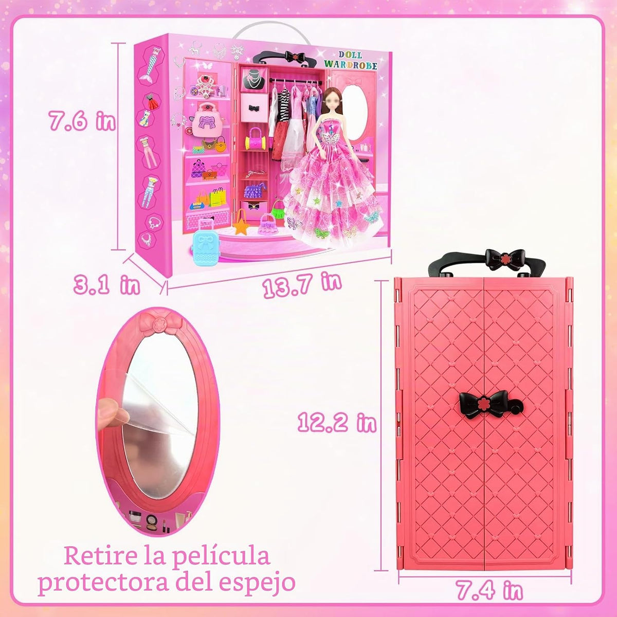 66 piezas de ropa y accesorios para muñecas con armario de muñecas para muñecas de 11.5 pulgadas, conjunto de vestir con 1 muñeca, vestidos de moda, conjuntos, tops y pantalones, zapatero, bolsas