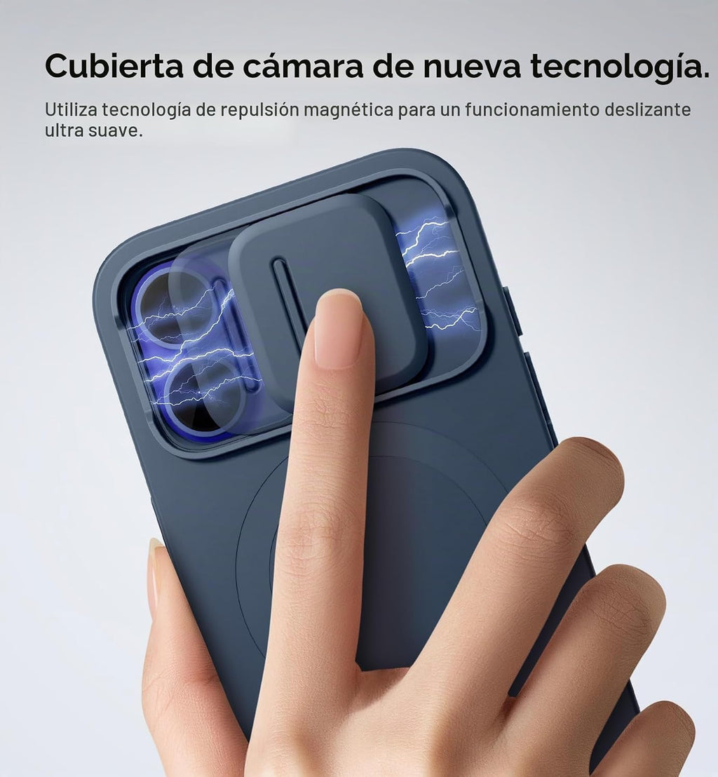 SURITCH Funda para iPhone 16 con cubierta magnética para cámara deslizante y soporte ajustable, compatible con MagSafe, funda protectora delgada a prueba de golpes de 6.1 pulgadas, azul